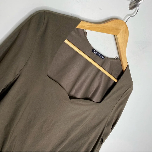 Zara Army Green Sweetheart Neckline Long Sleeve Crop Top Size Medium - Picture 5 of 12